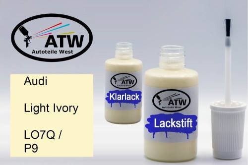 Audi, Light Ivory, LO7Q / P9: 20ml Lackstift + 20ml Klarlack - Set, von ATW Autoteile West.